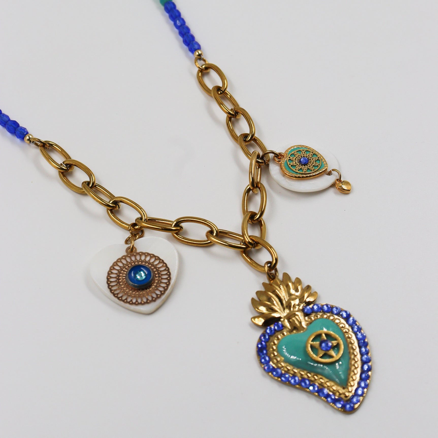 Collier doré émaillé J’adore - cristaux swarovski TURQUOISE/OCEAN