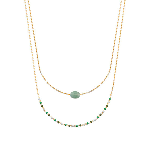 Collier double plaqué or - pierre naturelle aventurine 