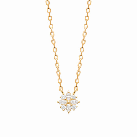 Collier fleur plaqué or & brillants 