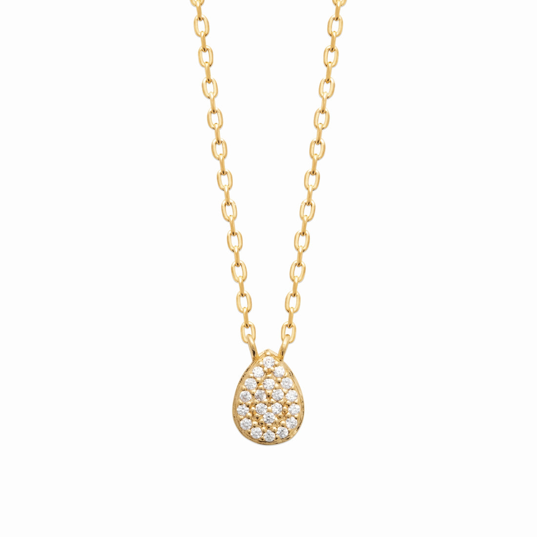 Collier goutte pavée plaqué or - brillants 