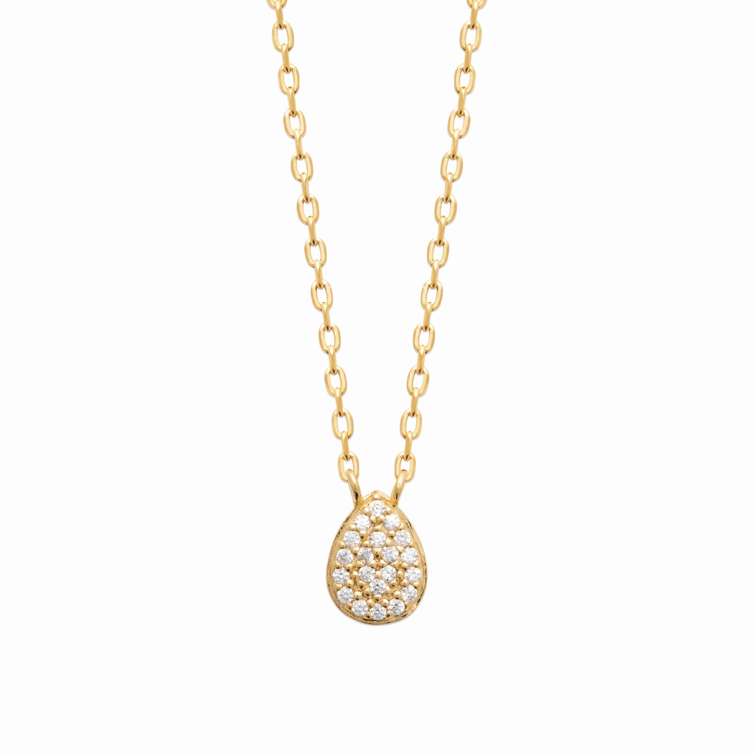 Collier goutte pavée plaqué or - brillants 