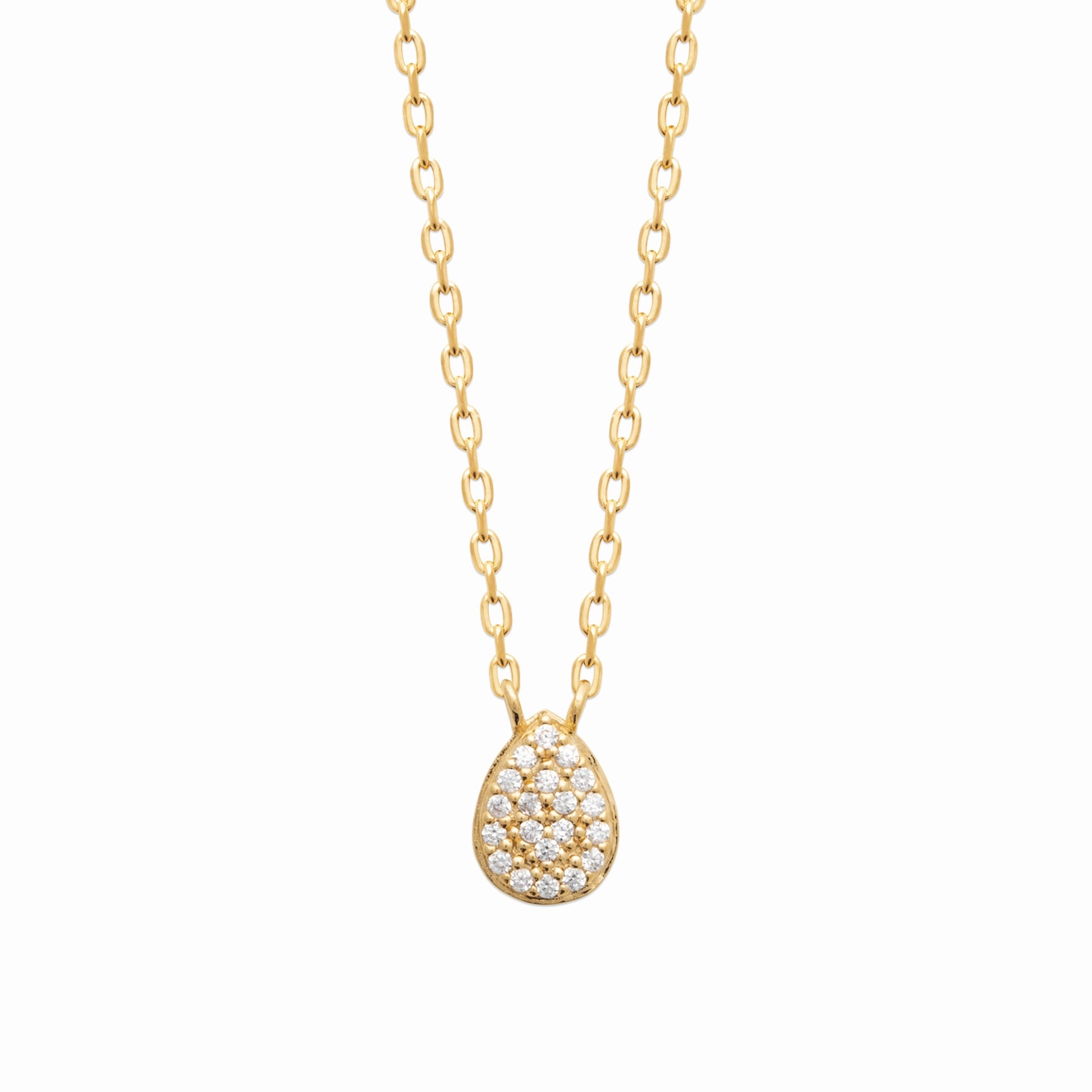 Collier goutte pavée plaqué or - brillants 