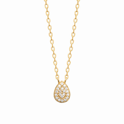 Collier goutte pavée plaqué or - brillants 