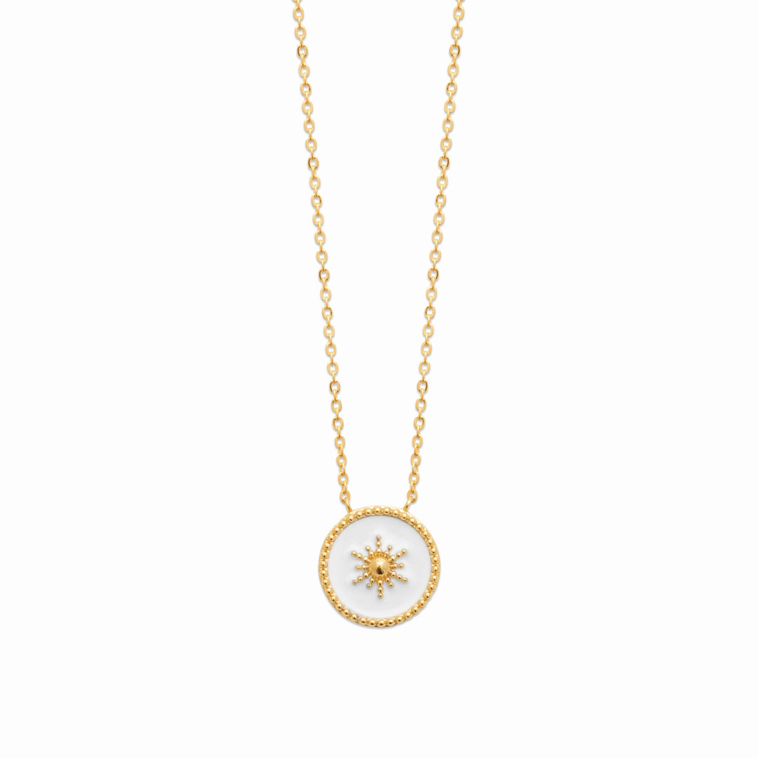 Collier médaille plaqué or - émail blanc 