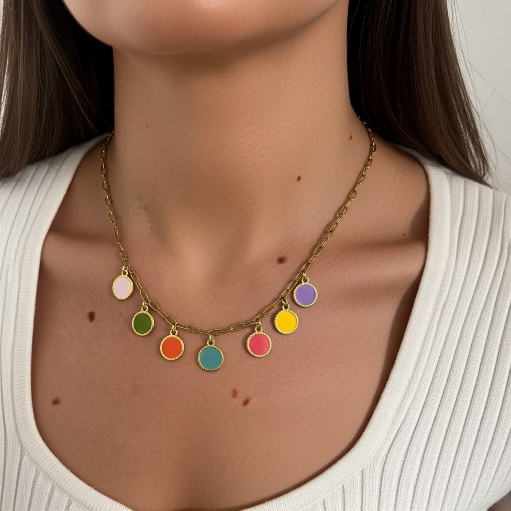 Collier pendentifs multicolore Arlequin 