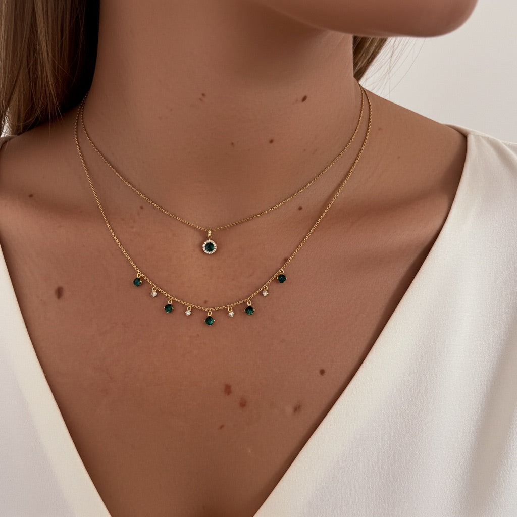 Collier pendentifs verts éclat 