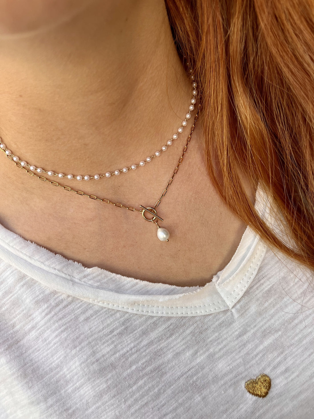 Collier plaqué or - perle biwa 