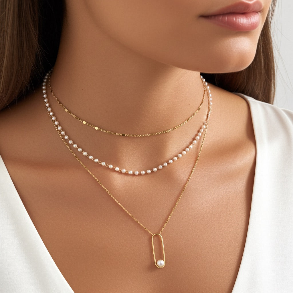 Collier plaqué or &amp; perles 