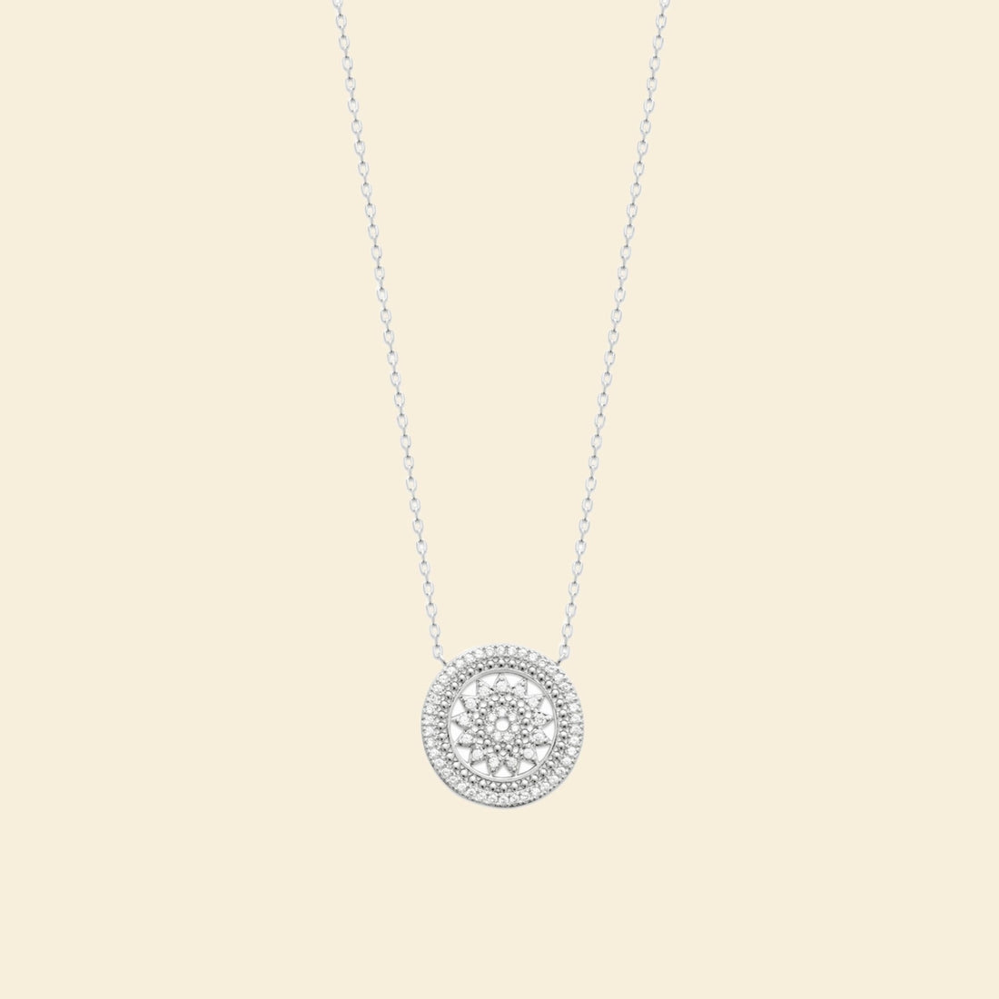 Collier rosace argent rhodié 