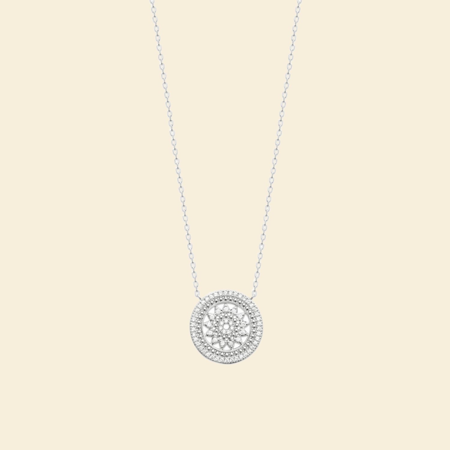 Collier rosace argent rhodié 