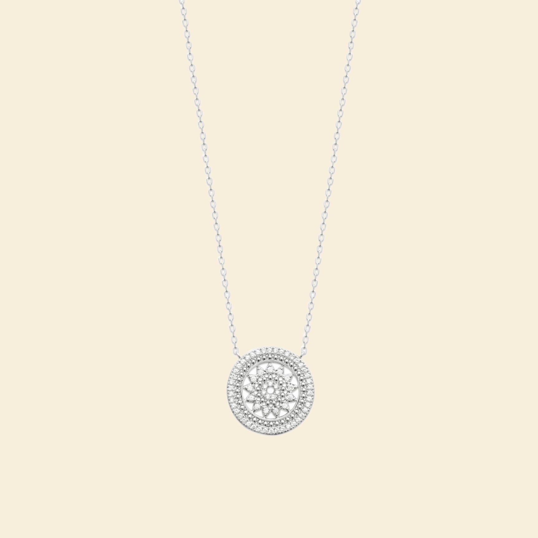 Collier rosace argent rhodié 