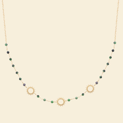 Collier soleil plaqué or - pierre de rubis zoisite 