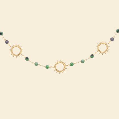 Collier soleil plaqué or - pierre de rubis zoisite 