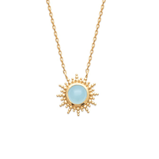 Collier soleil plaqué or - pierre naturelle agate bleue 