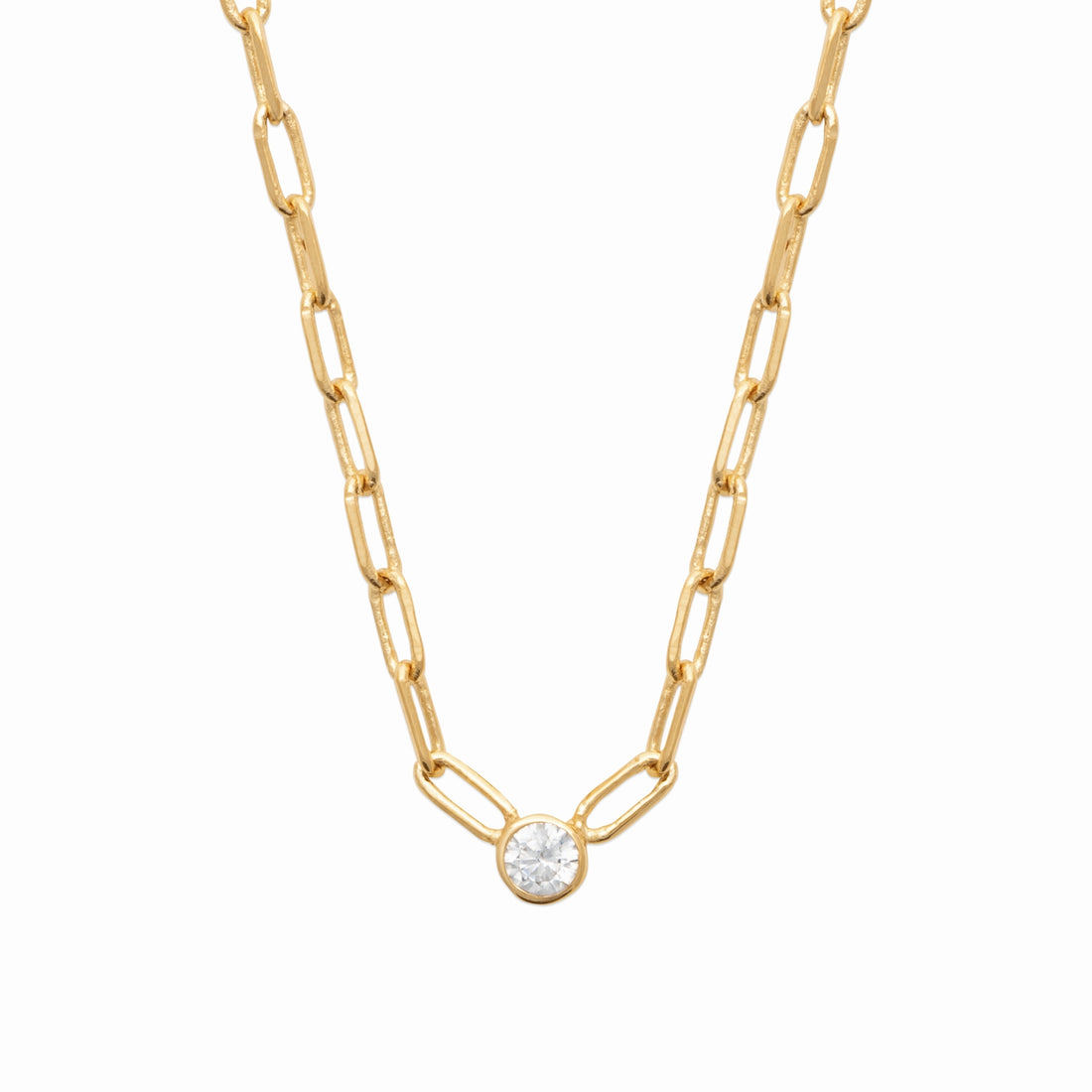 Collier solitaire plaqué or &amp; maille trombone 