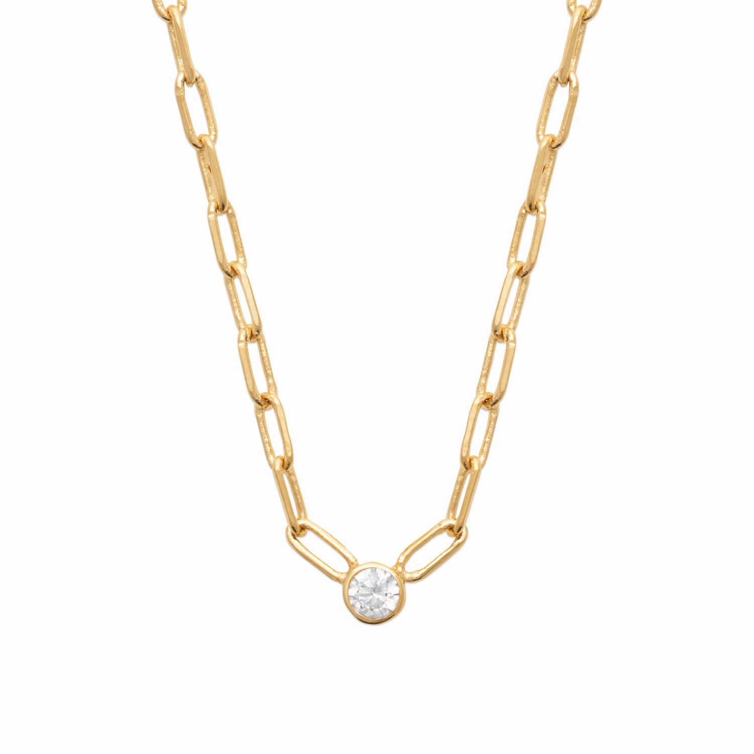 Collier solitaire plaqué or &amp; maille trombone 