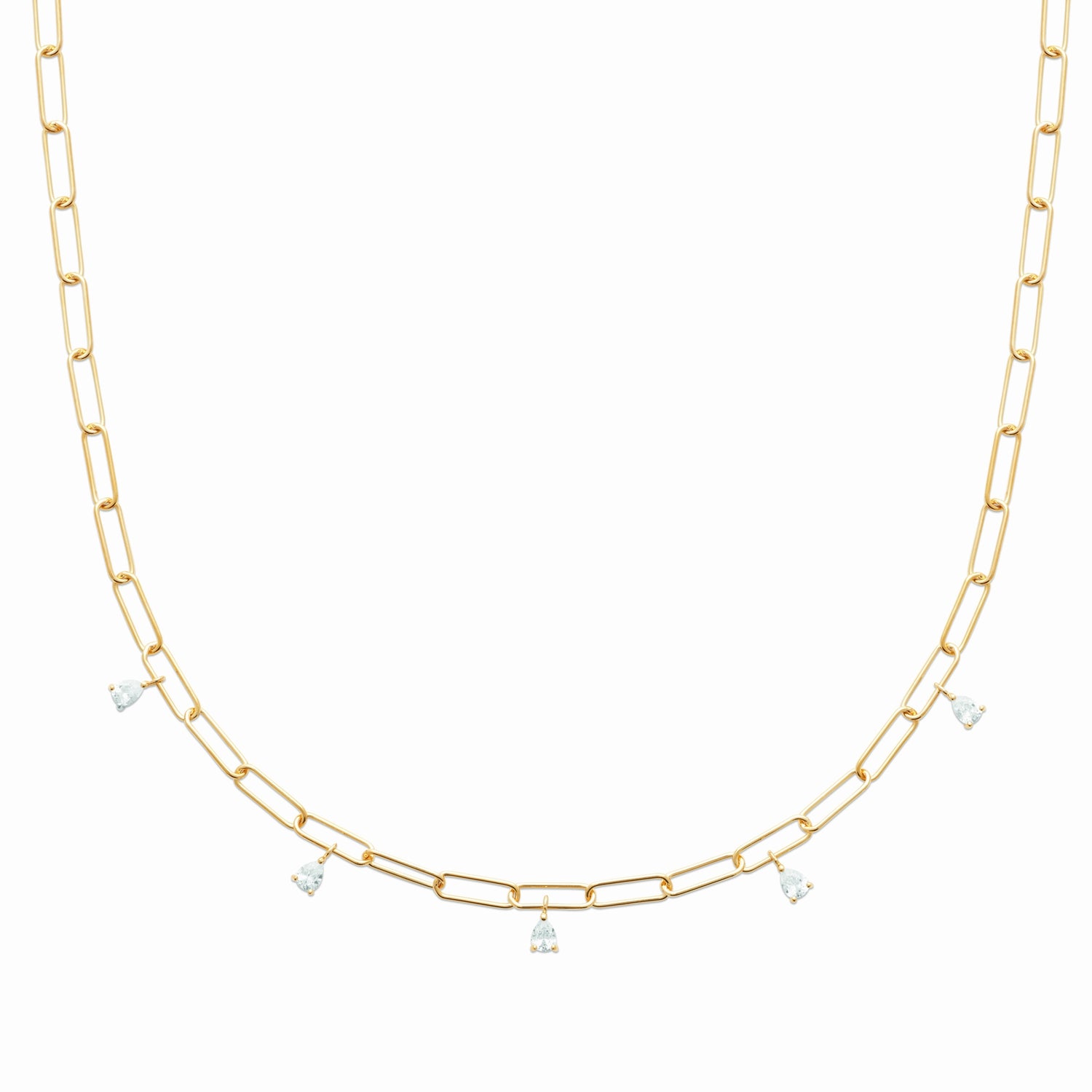 Collier trombone plaqué or &amp; brillants 
