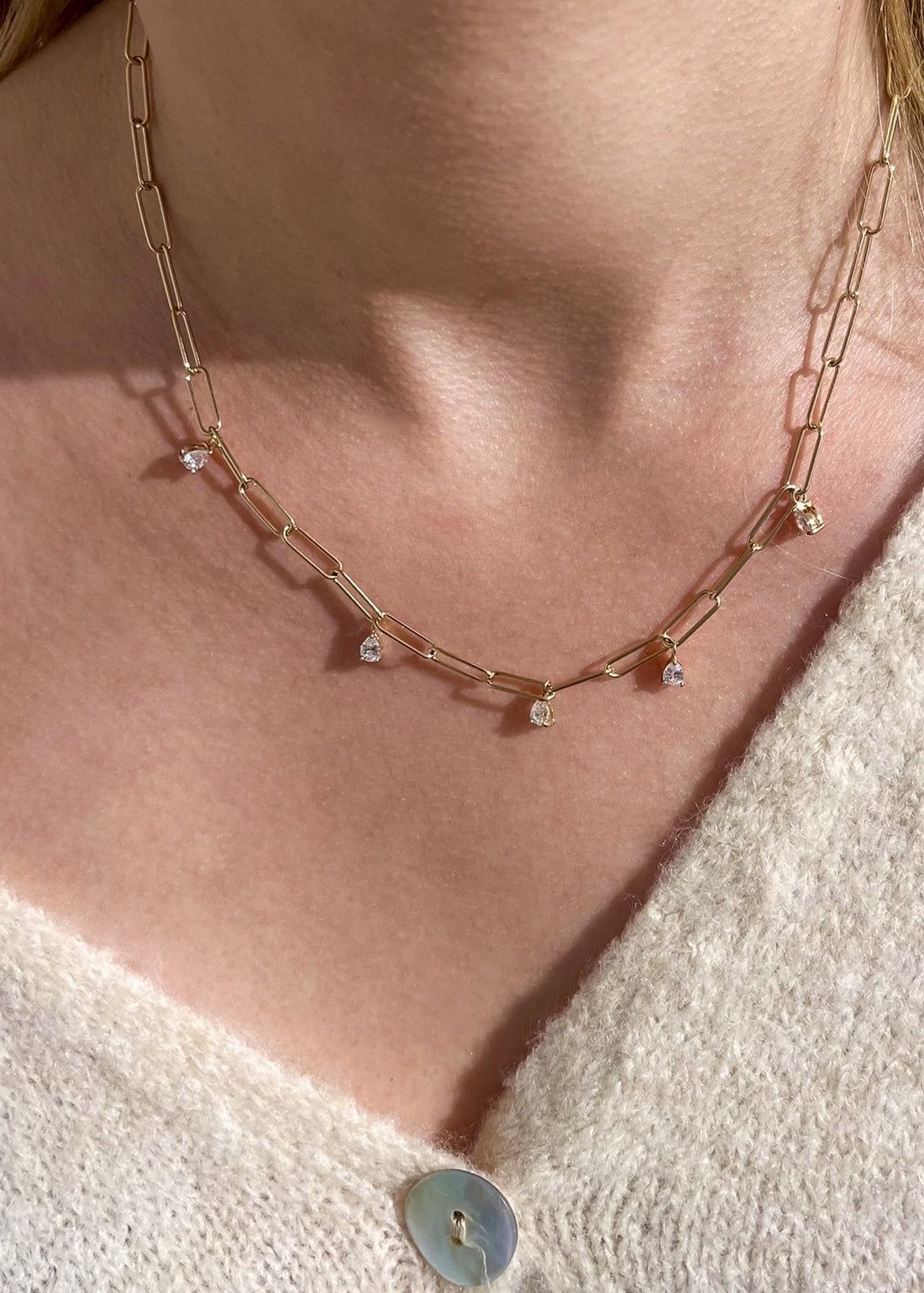 Collier trombone plaqué or &amp; brillants 