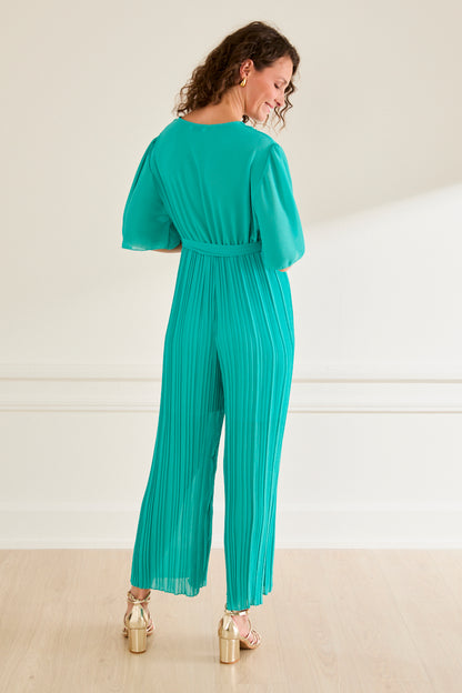 Combinaison longue plissée Pénélope – élégance fluide TURQUOISE 