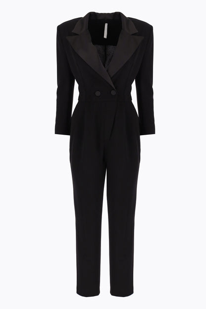 Combinaison pantalon smoking & revers satin NERO