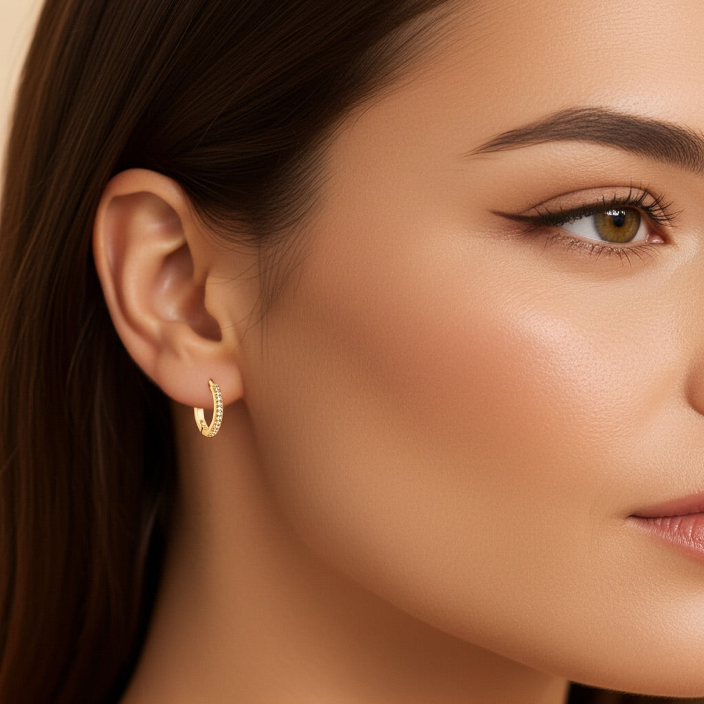 Créoles 14 mm plaqué or &amp; brillants 