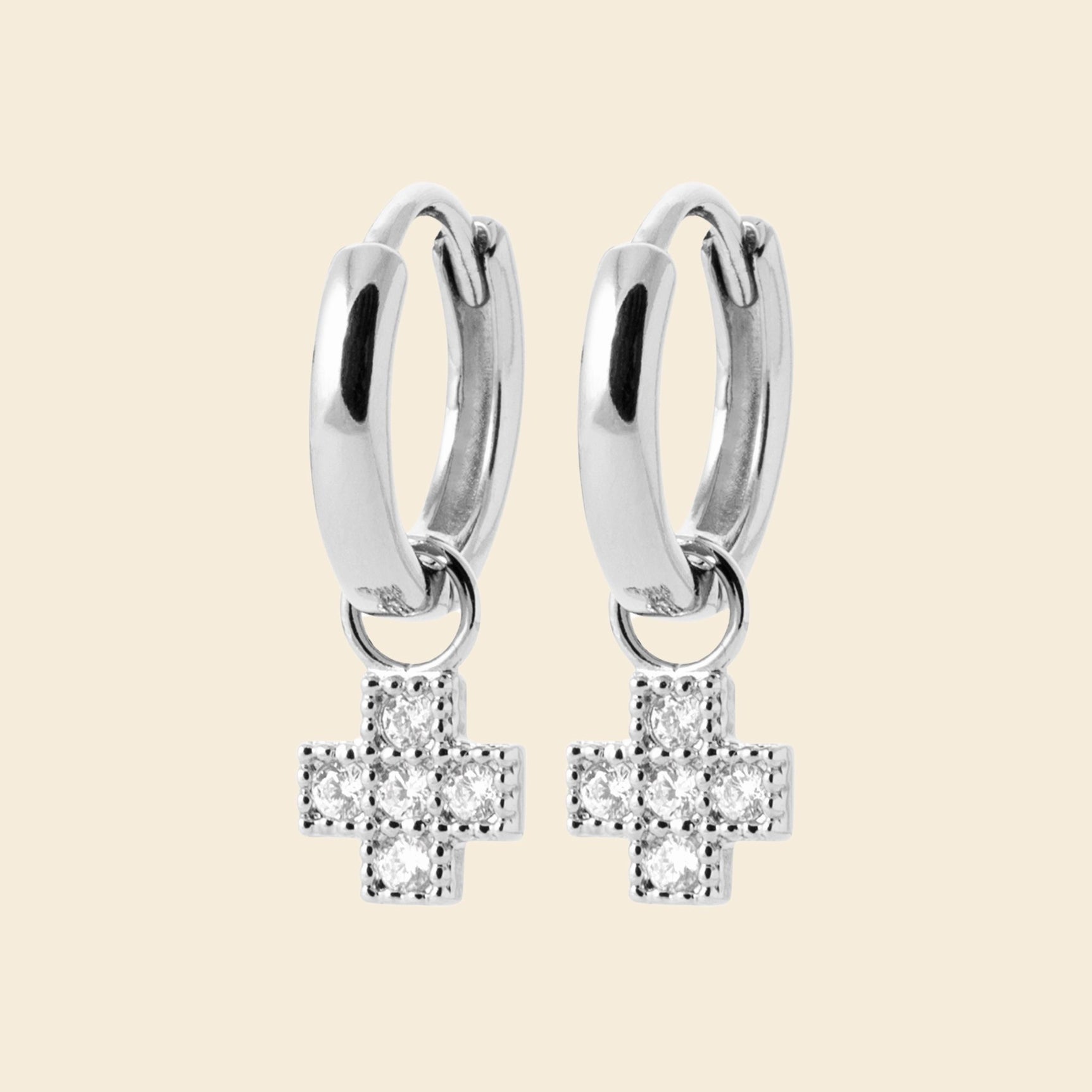 Créoles croix argent rhodié &amp; brillants 