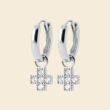 Créoles croix argent rhodié &amp; brillants 