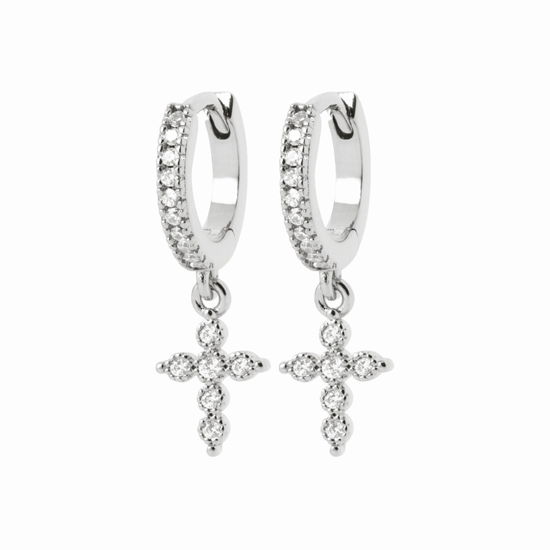Créoles croix argent rhodié &amp; brillants 