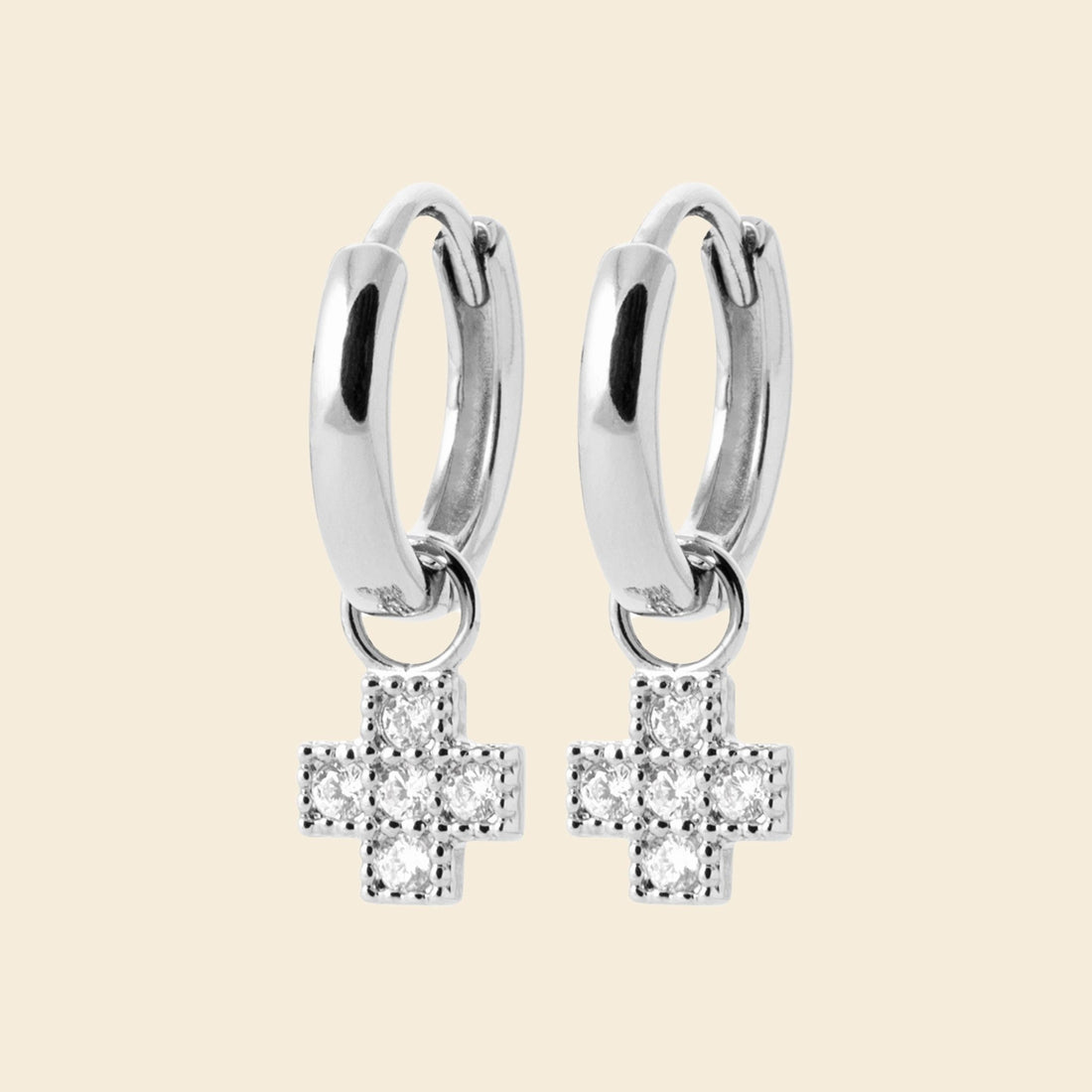Créoles croix argent rhodié &amp; brillants 