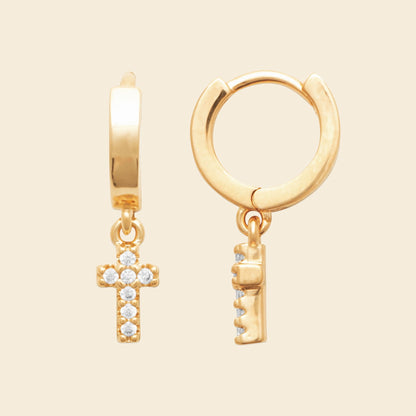 Créoles croix plaqué or - brillants 