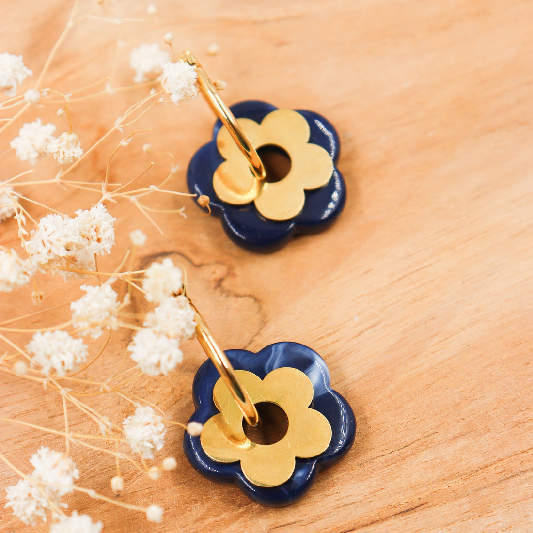 Créoles dorées &amp; acétate fleur Gabrielle MARINE
