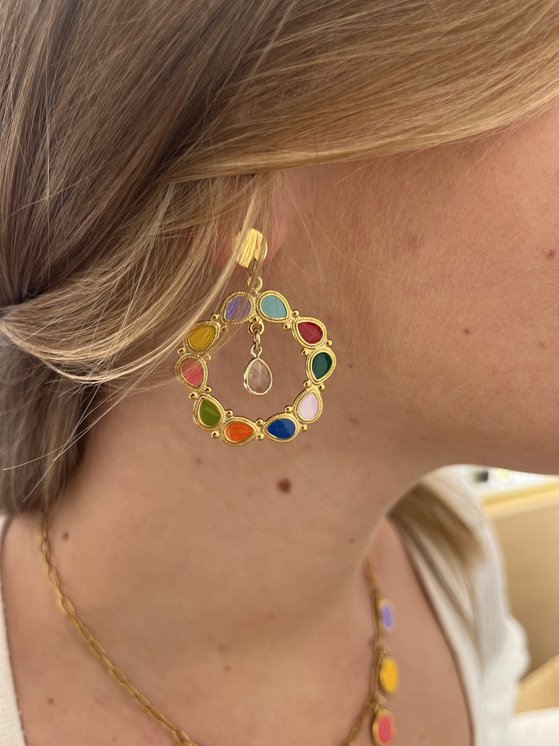 Créoles dorées émaillées Arlequin 