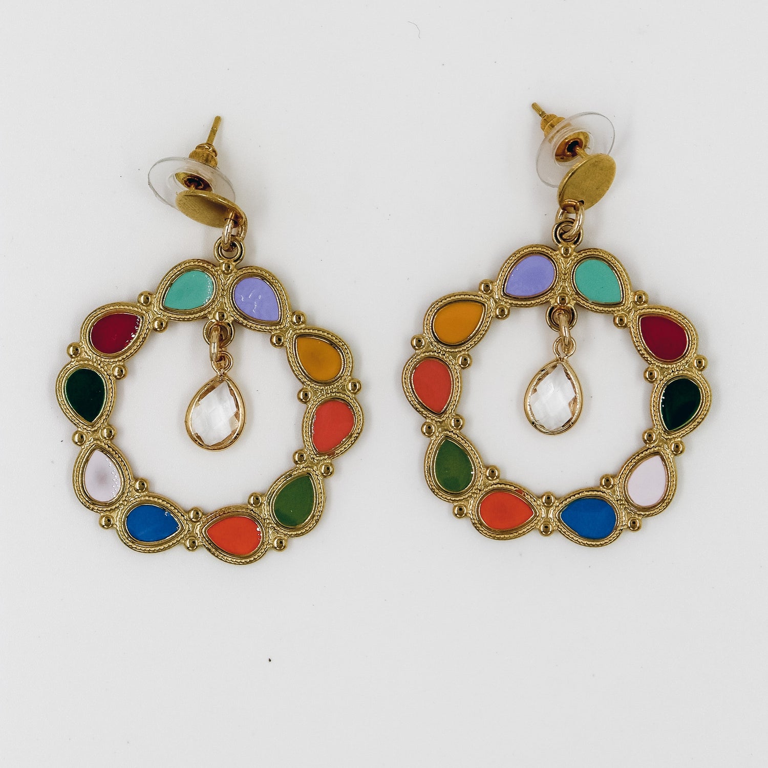 Créoles dorées émaillées Arlequin 