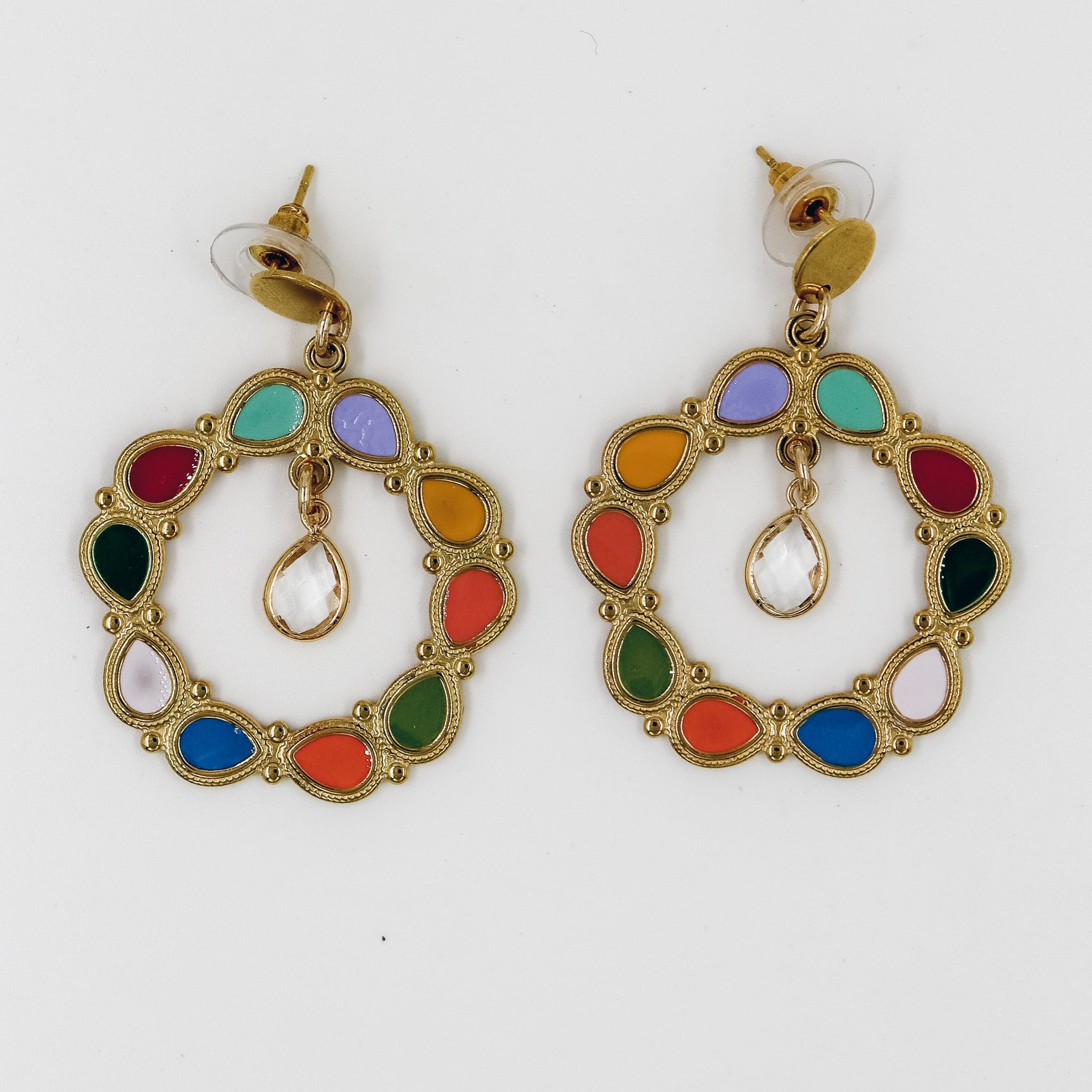 Créoles dorées émaillées Arlequin 