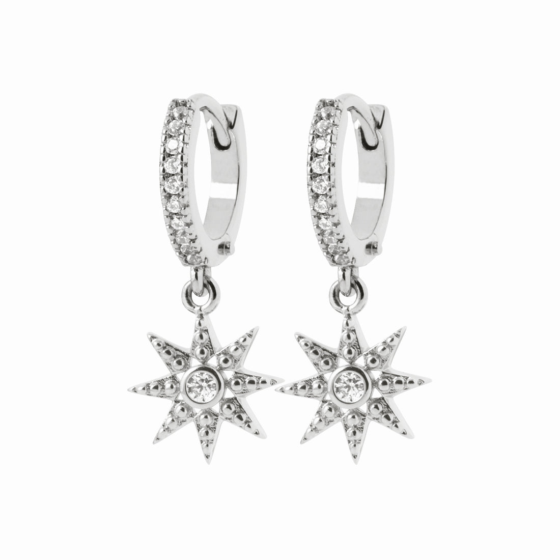 Créoles étoiles argent rhodié &amp; brillants 