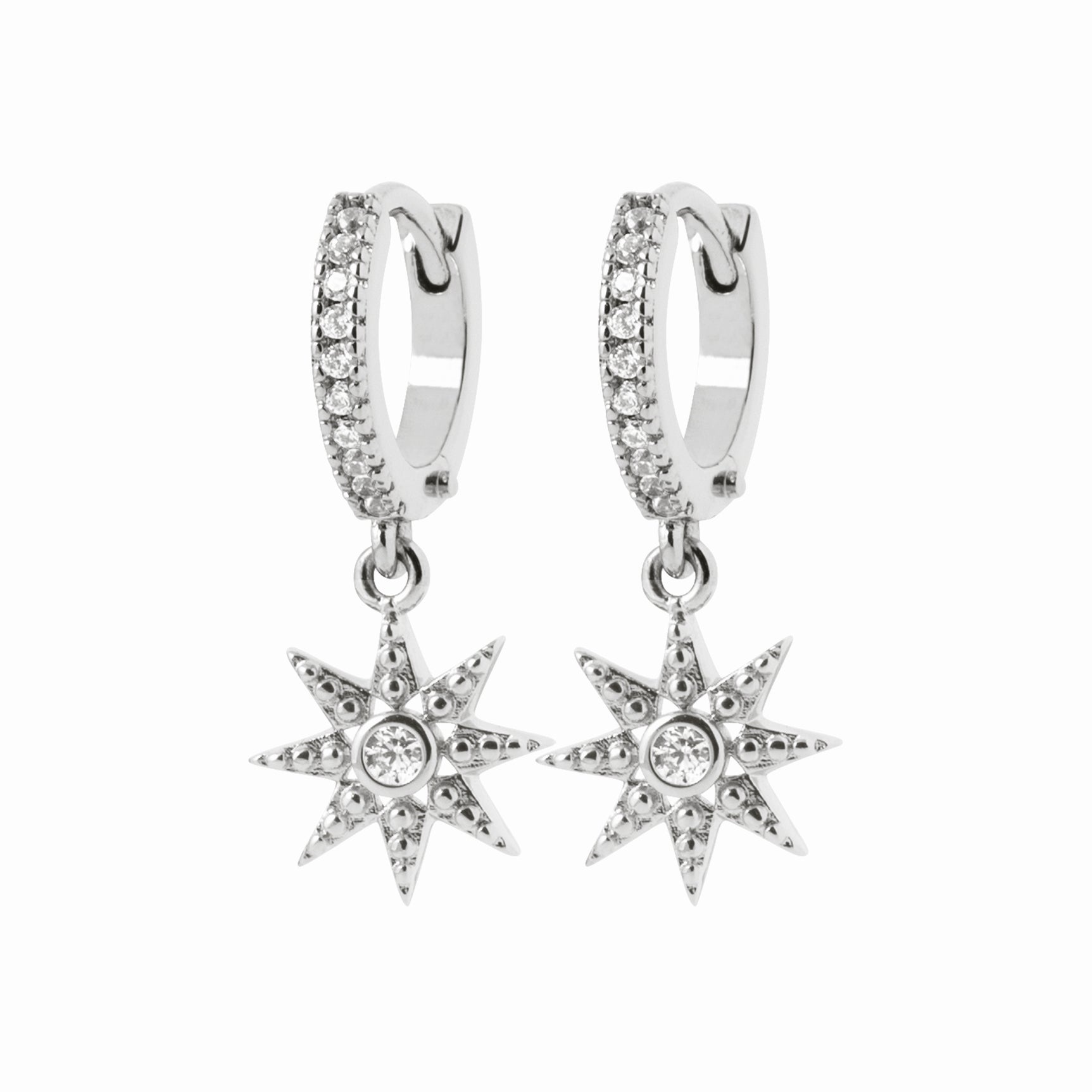 Créoles étoiles argent rhodié &amp; brillants 