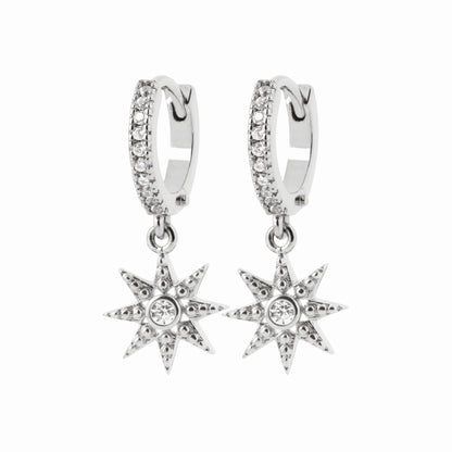 Créoles étoiles argent rhodié &amp; brillants 