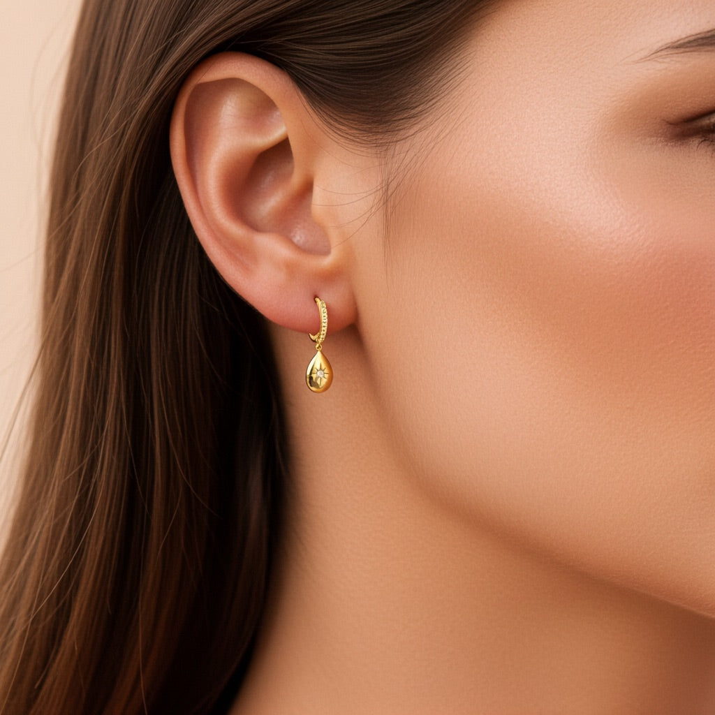 Créoles goutte plaqué or - étoilée 10 mm 