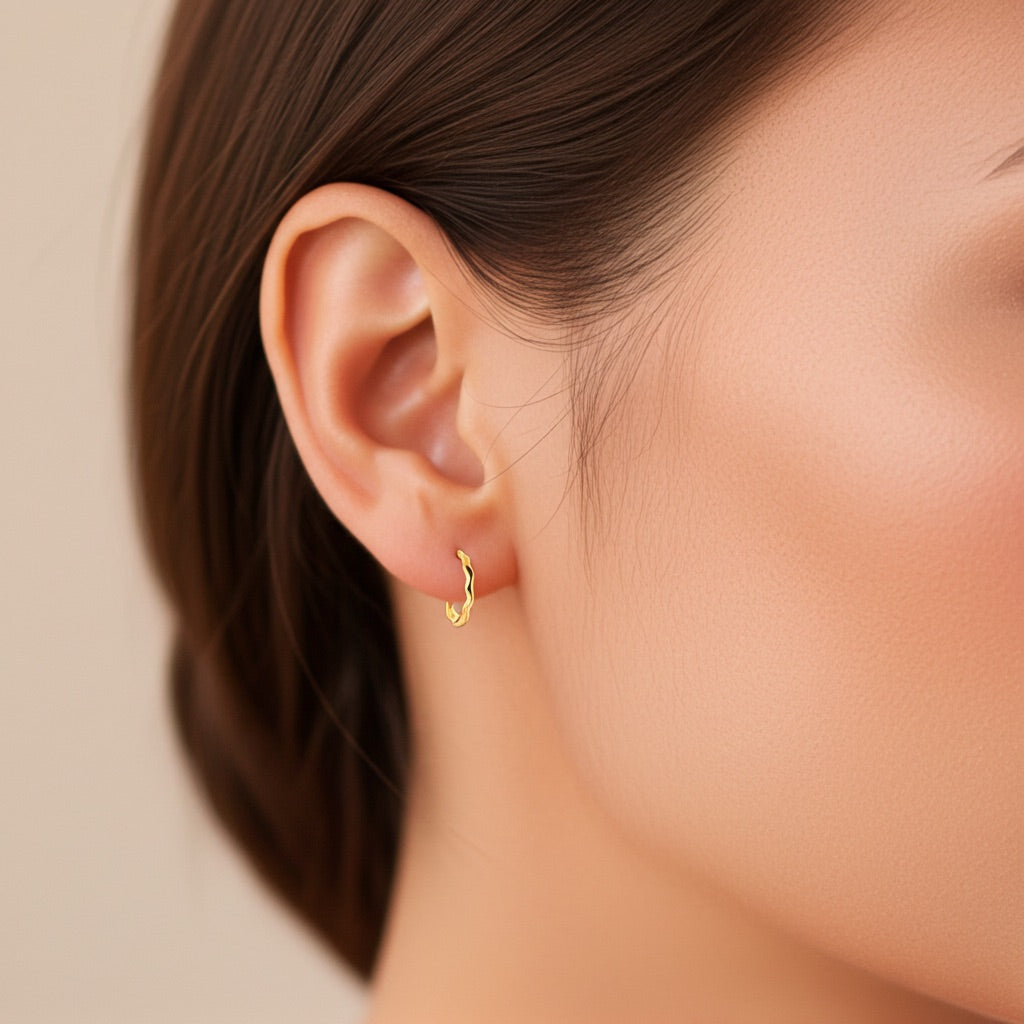 Créoles plaqué or 14 mm - ondulées