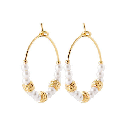 Créoles plaqué or 14mm - perles de nacre 