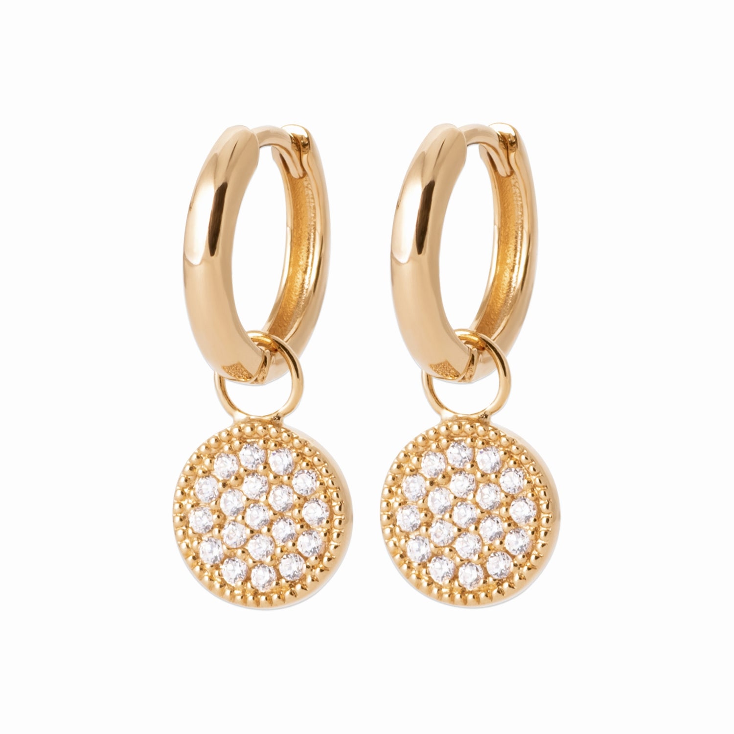 Créoles plaqué or - médaillon pavé de brillants 