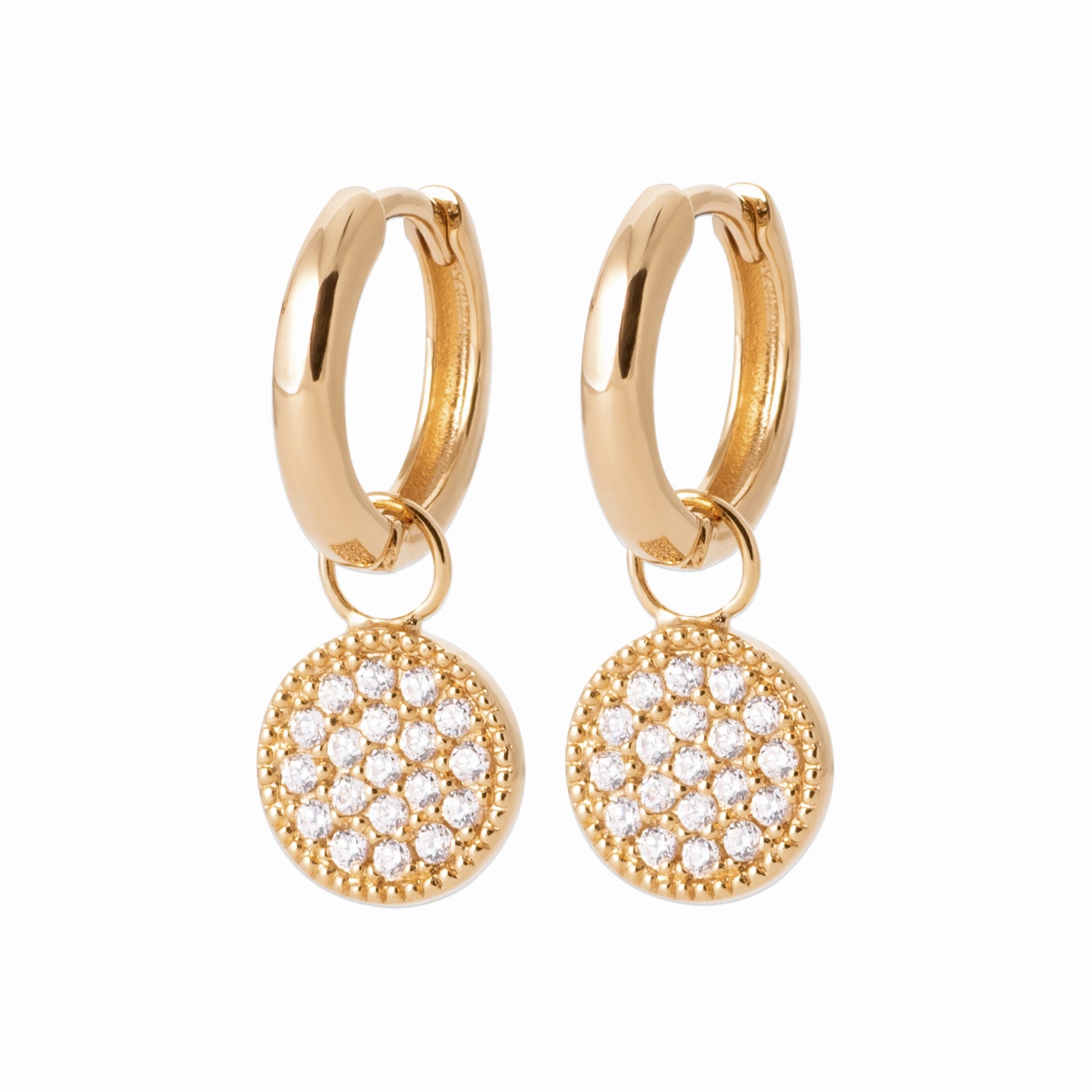 Créoles plaqué or - médaillon pavé de brillants 