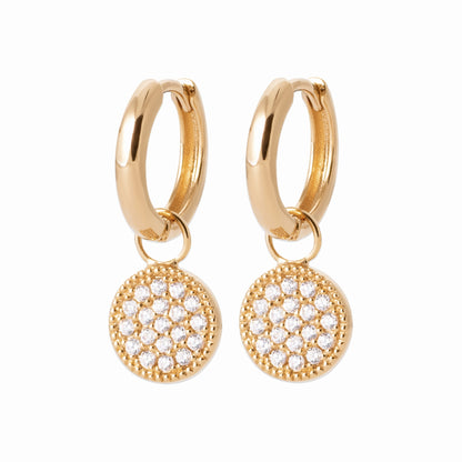 Créoles plaqué or - médaillon pavé de brillants 