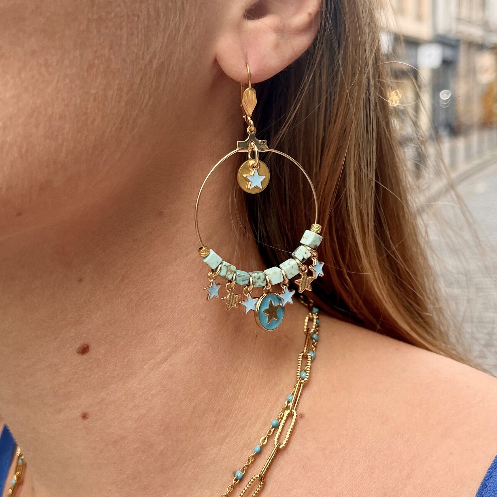 Dormeuses dorées Marjorie TURQUOISE