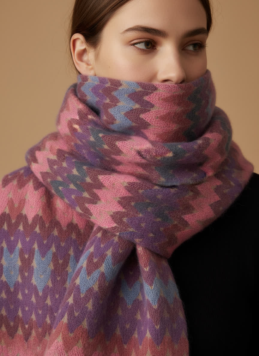 écharpe graphique 70x210 cm Valentine - viscose &amp; laine CAMAIEU ROSE