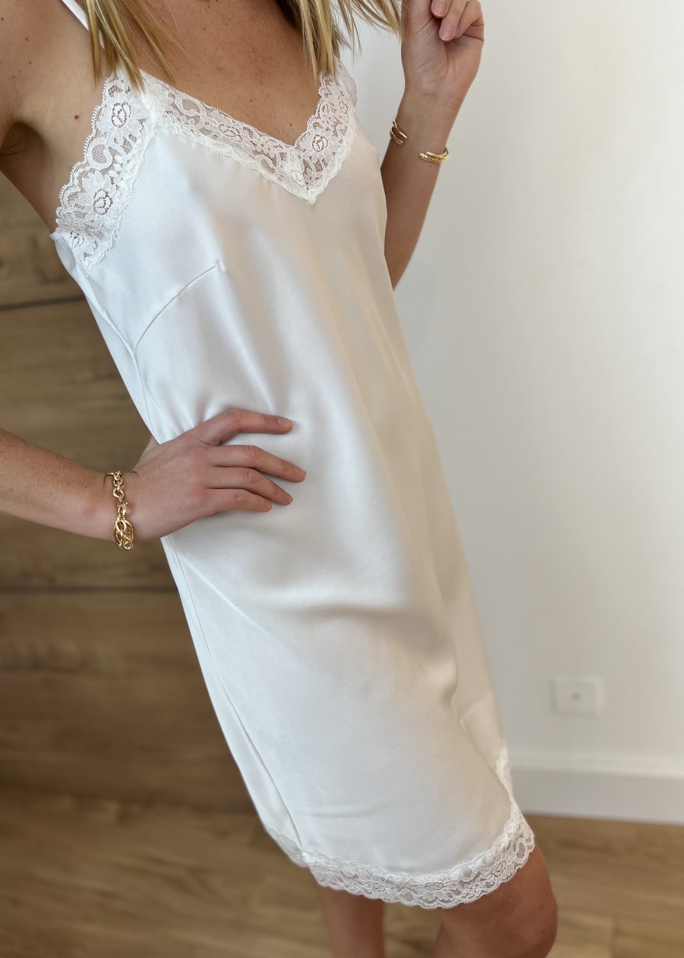 Fond de robe satin dentelle Fanette BLANC