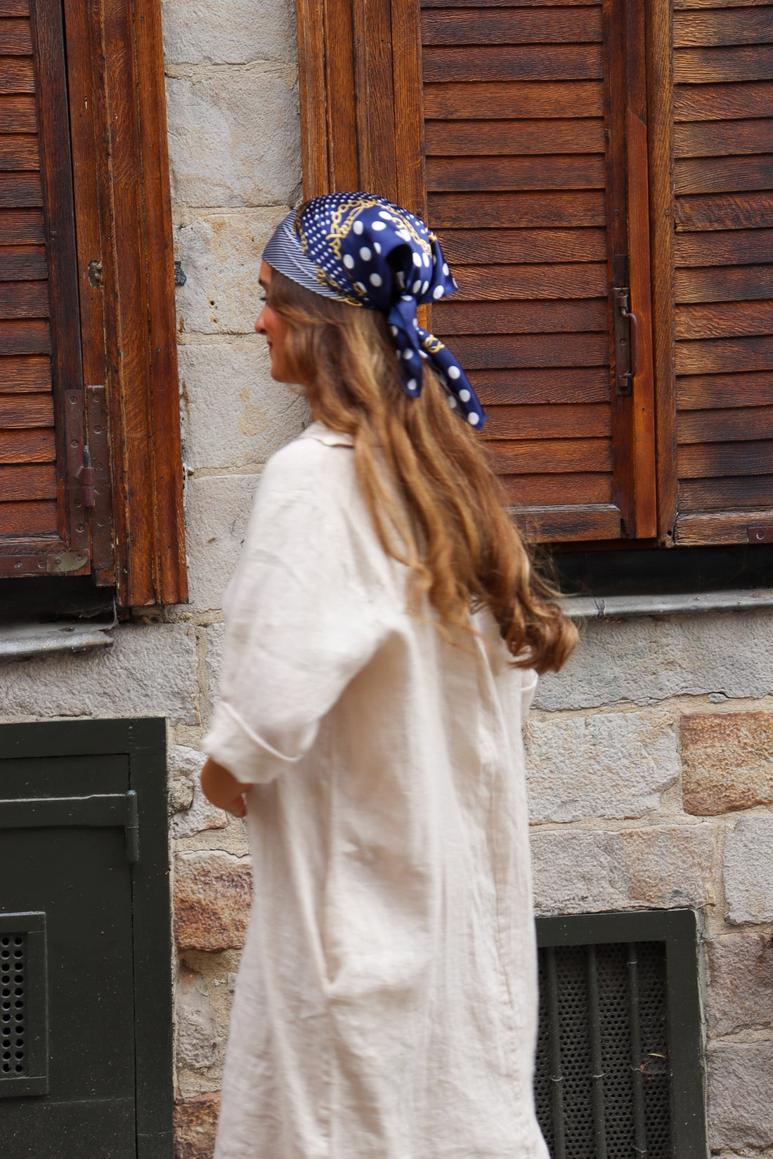 Foulard imprimé 60x60 MARINE/POIS