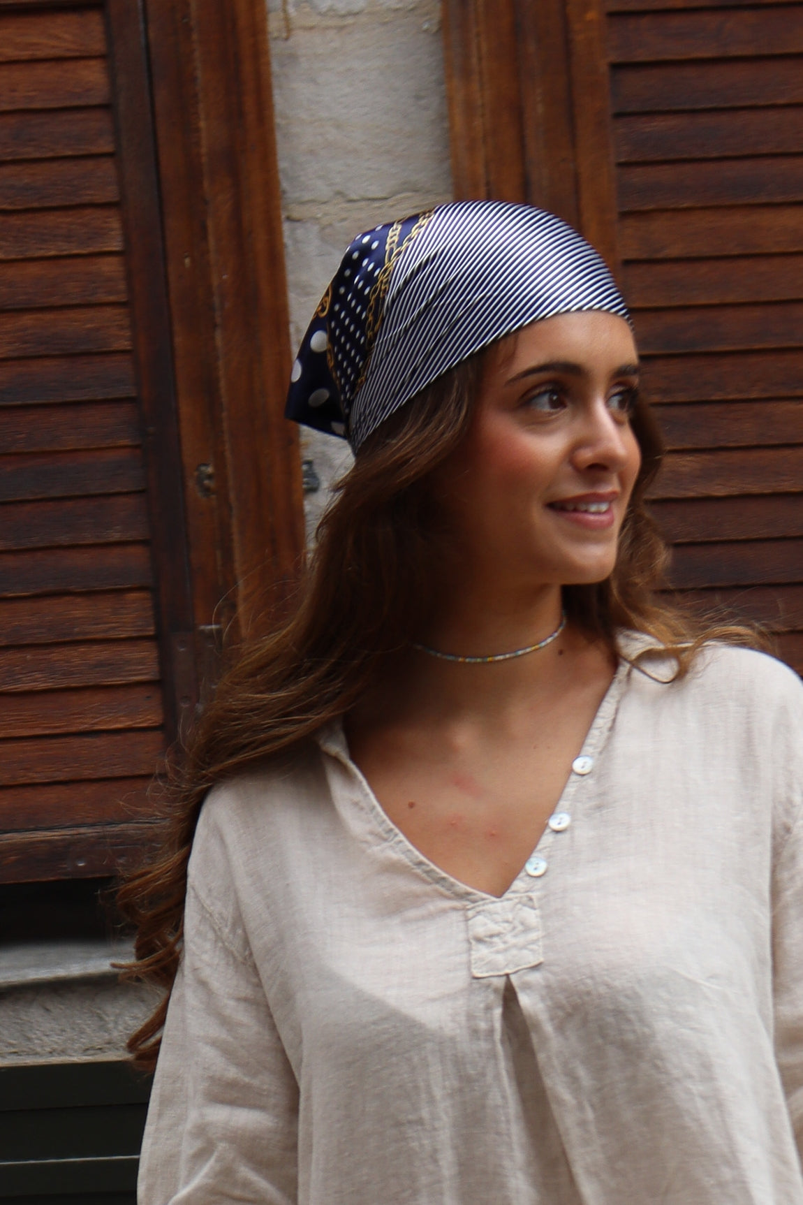 Foulard imprimé 60x60 MARINE/POIS