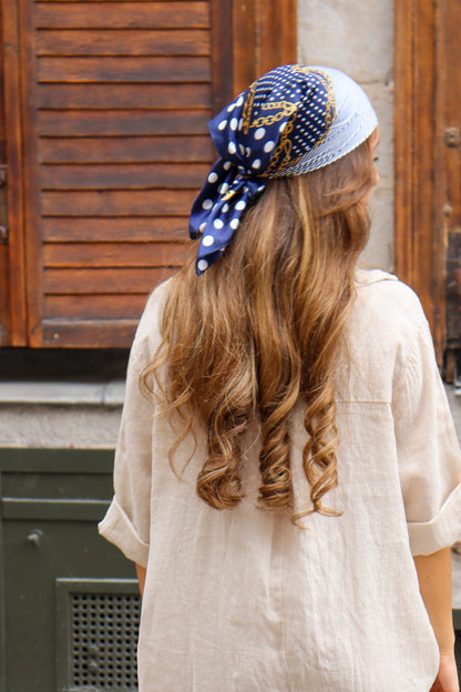 Foulard imprimé 60x60 MARINE/POIS