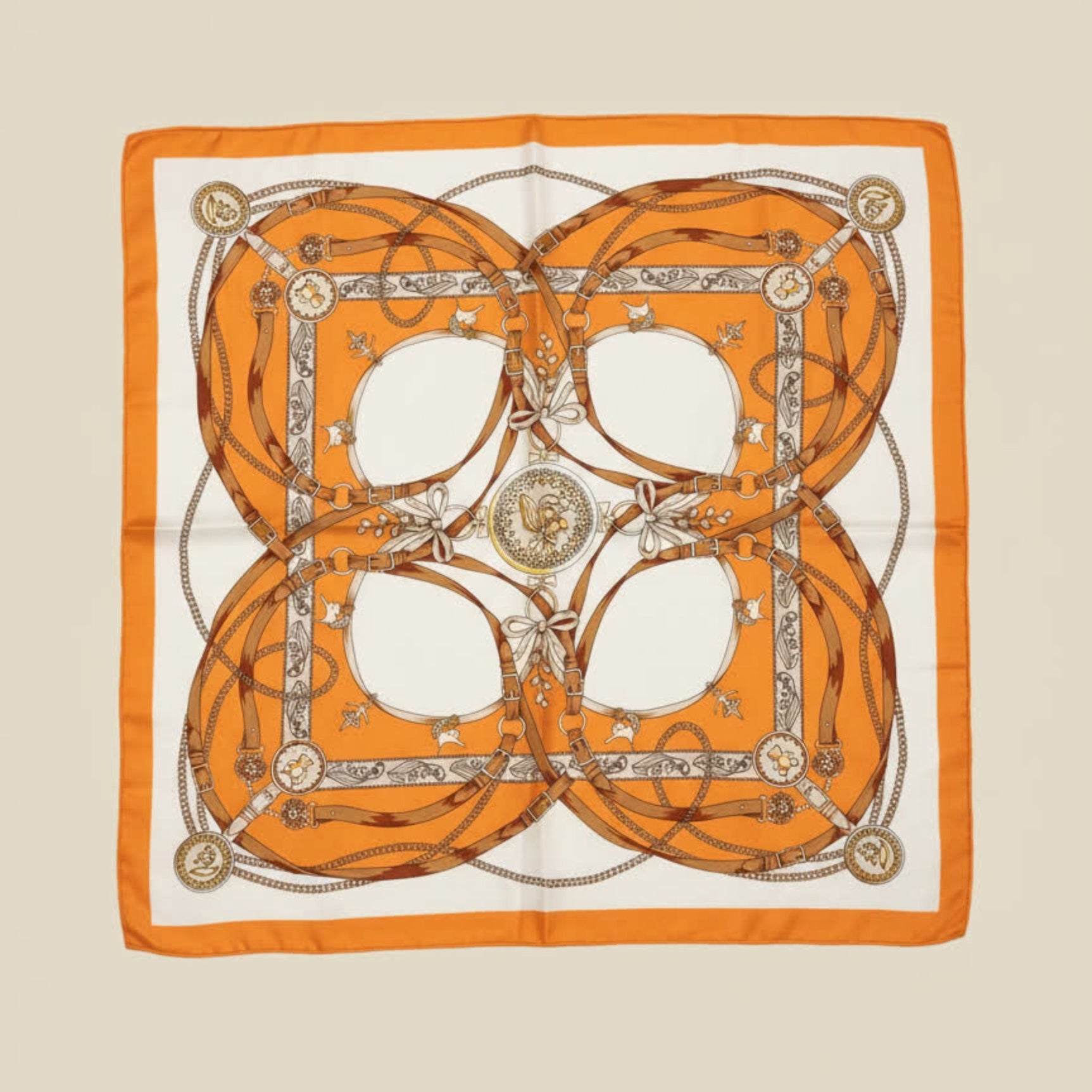 Foulard imprimé 70x70 ORANGE/CHAT